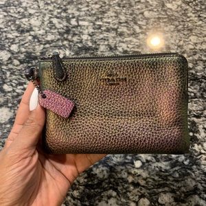 COACH Hologram Iridescent Oil Slick Leather Wristlet Wallet